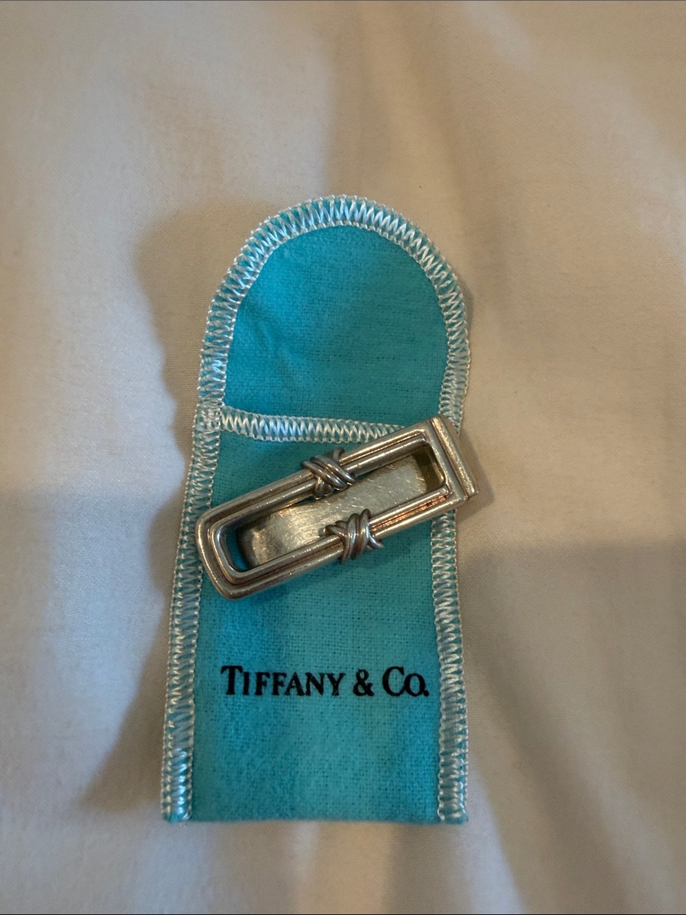 Tiffany & Co. Silver Rectangular Knot money clip accessory- Blue